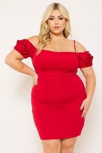 FLOWER OBLIQUE ON SLEEVE PLUS SIZE MINI DRESS