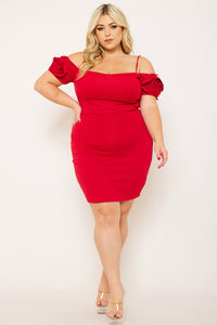 FLOWER OBLIQUE ON SLEEVE PLUS SIZE MINI DRESS