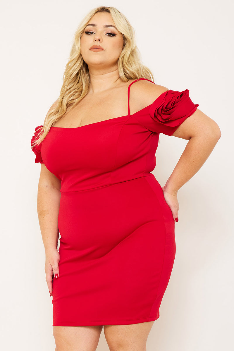 FLOWER OBLIQUE ON SLEEVE PLUS SIZE MINI DRESS