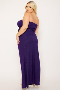 GLITTERED WITH RHINESTONE BOW FRONT PLUS SIZE MAXI DRESS