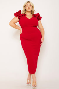 RUFFLE DETAILSHOULDER PLUS SIZE MIDI  DRESS