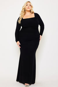 METALLIC SQUARE NECK PLUS SIZE MAXI DRESS