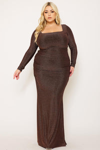 METALLIC SQUARE NECK PLUS SIZE MAXI DRESS