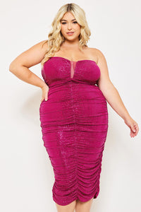 SEQUIN SWEETHEART NECK PLUS SIZE MIDI DRESS