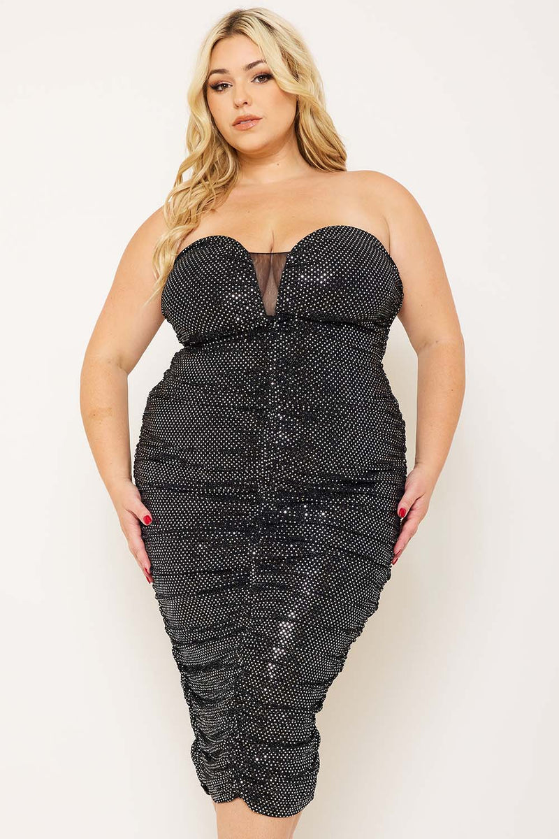 SEQUIN SWEETHEART NECK PLUS SIZE MIDI DRESS