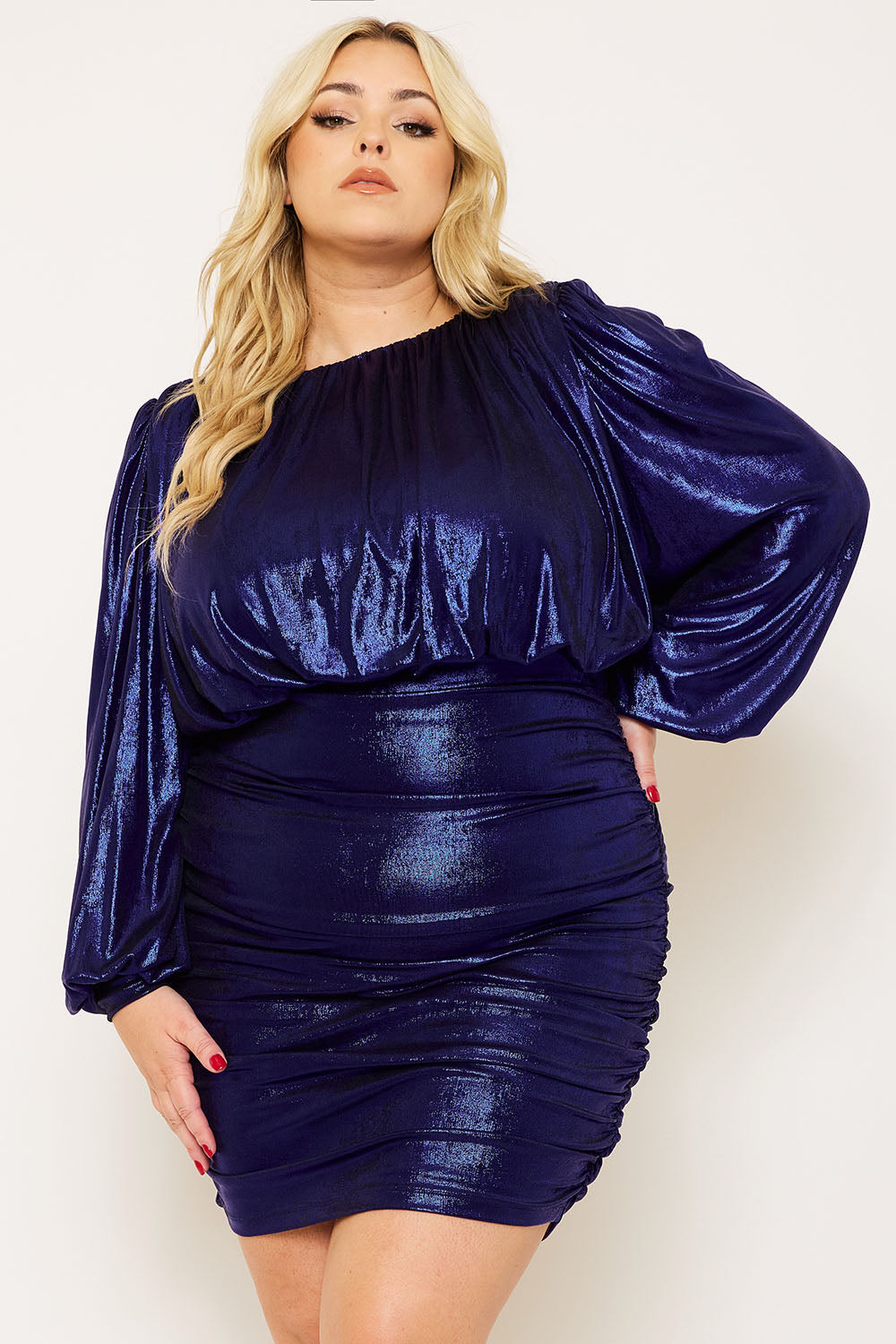 METALLIC FOIL PLEATED PLUS SIZE MINI DRESS