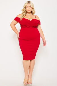 PLEATED DETAIL OPEN SHOULDER PLUS SIZE MINI DRESS