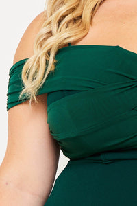 PLEATED DETAIL OPEN SHOULDER PLUS SIZE MINI DRESS