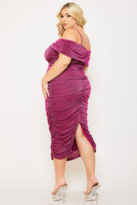 GLITTER OPEN SHOULDER PLUS SIZE MIDI DRESS