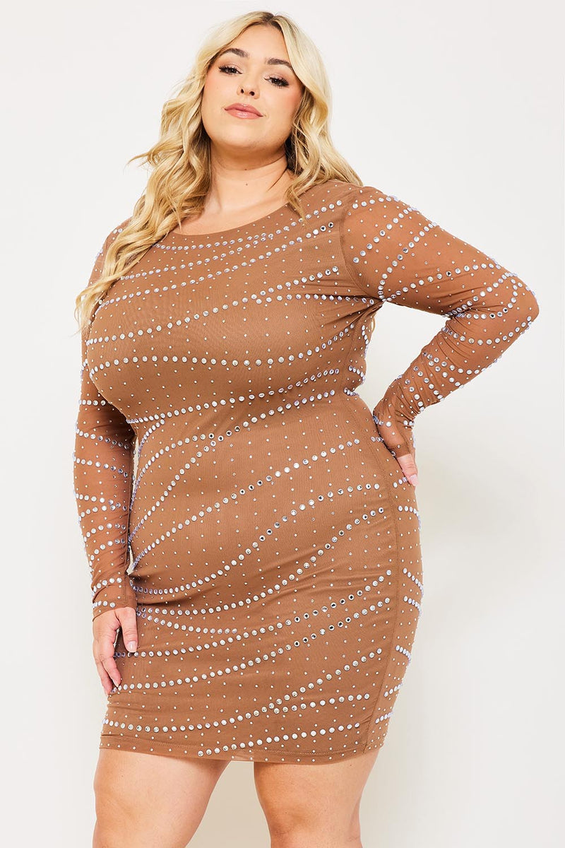 MULTI SIZE RHINESTONE MESH PLUS SIZE MINI DRESS