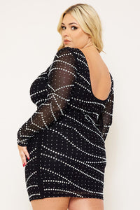 MULTI SIZE RHINESTONE MESH PLUS SIZE MINI DRESS