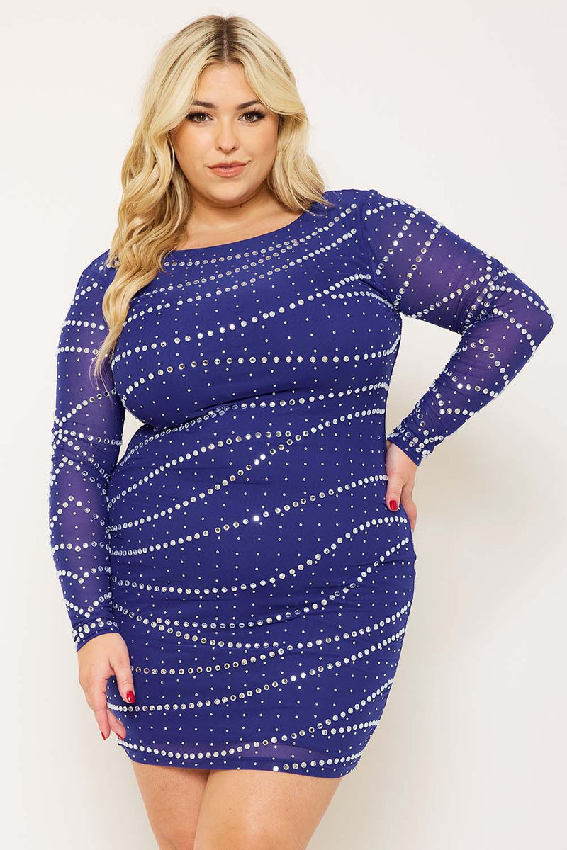 MULTI SIZE RHINESTONE MESH PLUS SIZE MINI DRESS