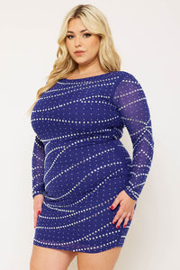 MULTI SIZE RHINESTONE MESH PLUS SIZE MINI DRESS