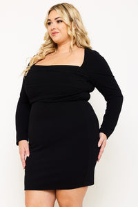 SQUARE NECK WIRED WAIST PLUS SIZE MINI DRESS