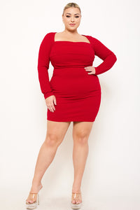 SQUARE NECK WIRED WAIST PLUS SIZE MINI DRESS