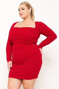 SQUARE NECK WIRED WAIST PLUS SIZE MINI DRESS