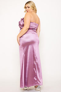 GLITTERED SATIN PLEATED PLUS SIZE MAXI DRESS