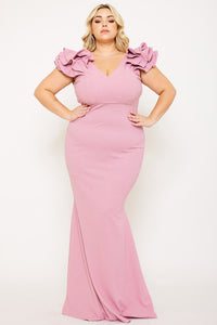 GLITTERED RUFFLE SLEEVE PLUS SIZE MAXI DRESS