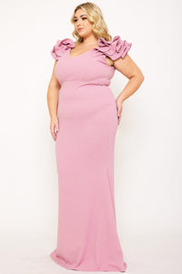 GLITTERED RUFFLE SLEEVE PLUS SIZE MAXI DRESS