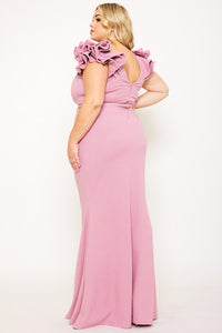 GLITTERED RUFFLE SLEEVE PLUS SIZE MAXI DRESS