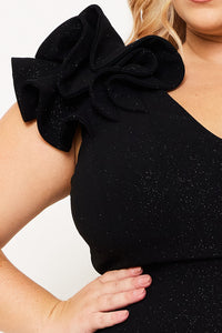 GLITTER RUFFLE SHOULDERS PLUS SIZE MIDI DRESS