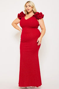 GLITTERED RUFFLE SLEEVE PLUS SIZE MAXI DRESS