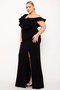 DOUBLE RUFFLE ONE SHOULDER PLUS SIZE MAXI DRESS