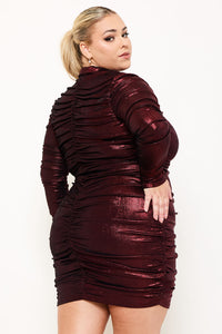 SLINKY FOIL SHIRT PLUS SIZE MINI DRESS