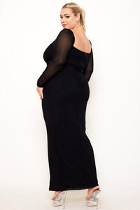 RHINESTONE ON MESH RUCHED PLUS SIZE MAXI DRESS