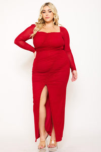 RHINESTONE ON MESH RUCHED PLUS SIZE MAXI DRESS