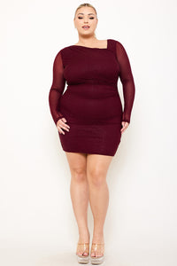 RHINESTONE ON POWER MESH PLUS SIZE MINI DRESS