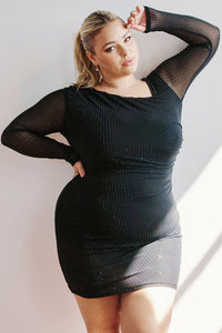 RHINESTONE ON POWER MESH PLUS SIZE MINI DRESS