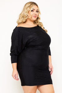 SHAKIRA RIB WITH RHINESTONE PLUS SIZE MINI DRESS