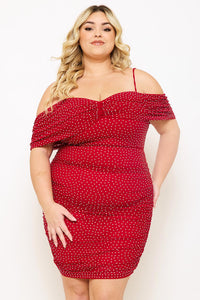 RHINESTONE ON POWER MESH PLUS SIZE MINI DRESS