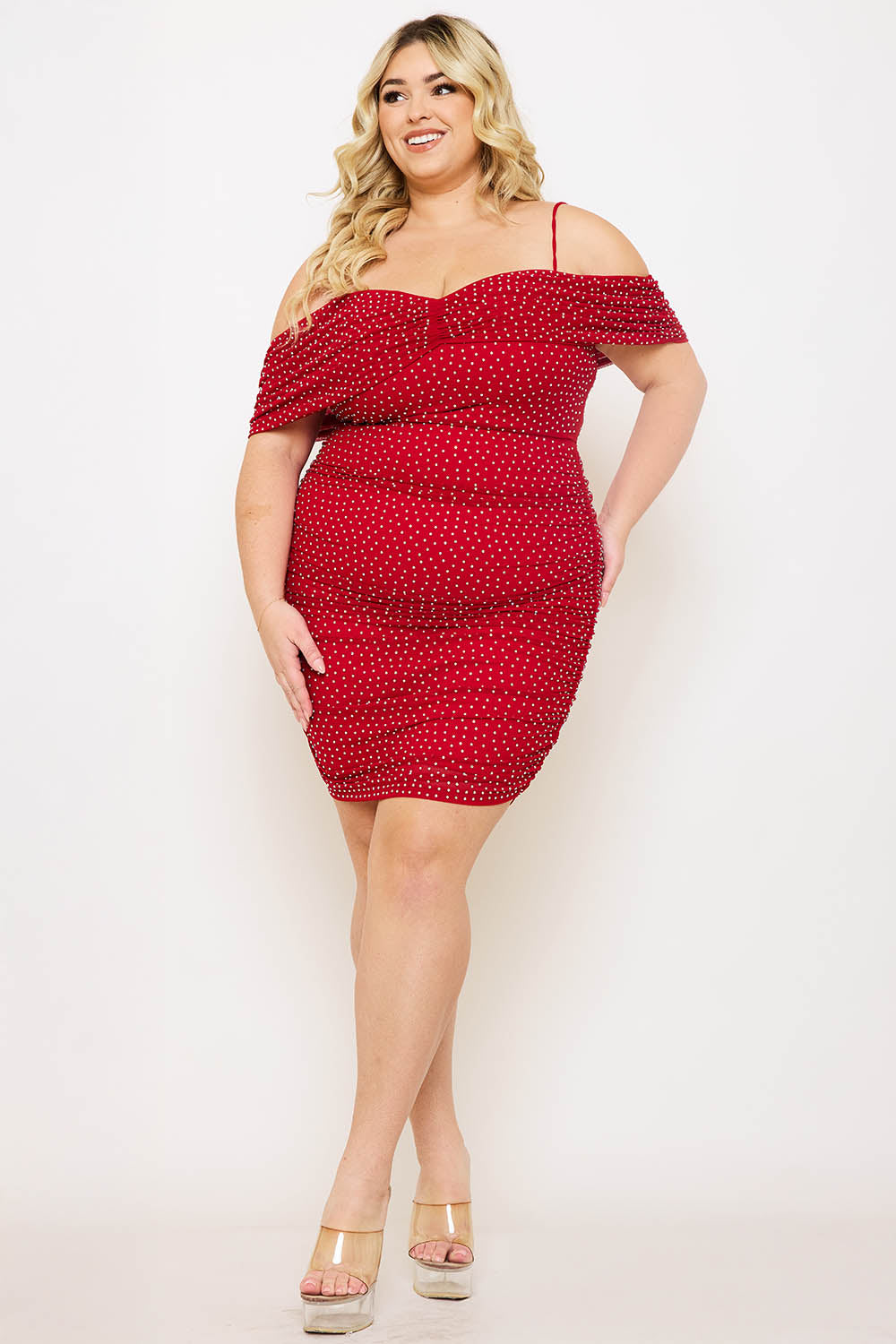 RHINESTONE ON POWER MESH PLUS SIZE MINI DRESS