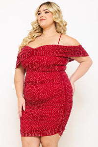 RHINESTONE ON POWER MESH PLUS SIZE MINI DRESS