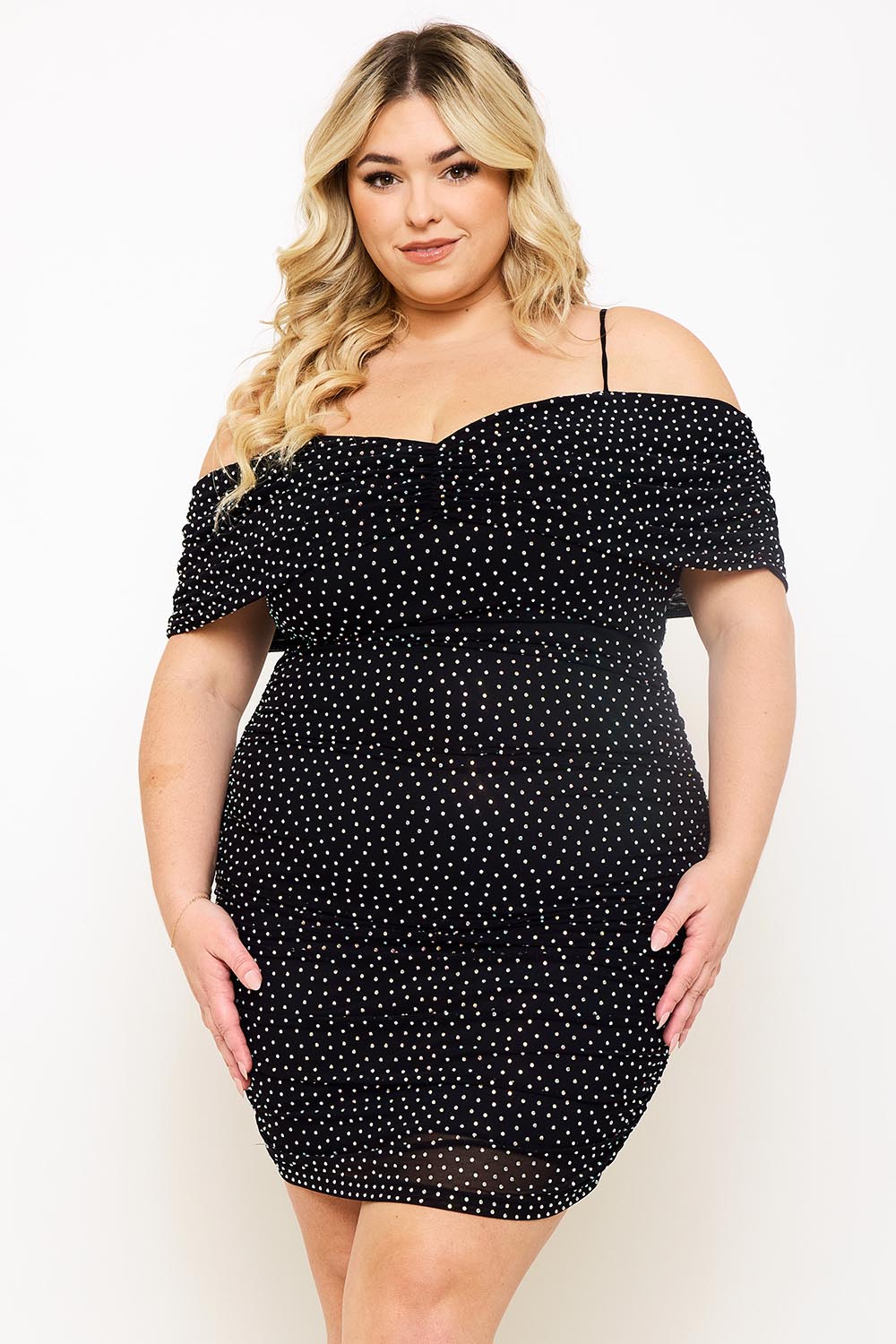 RHINESTONE ON POWER MESH PLUS SIZE MINI DRESS