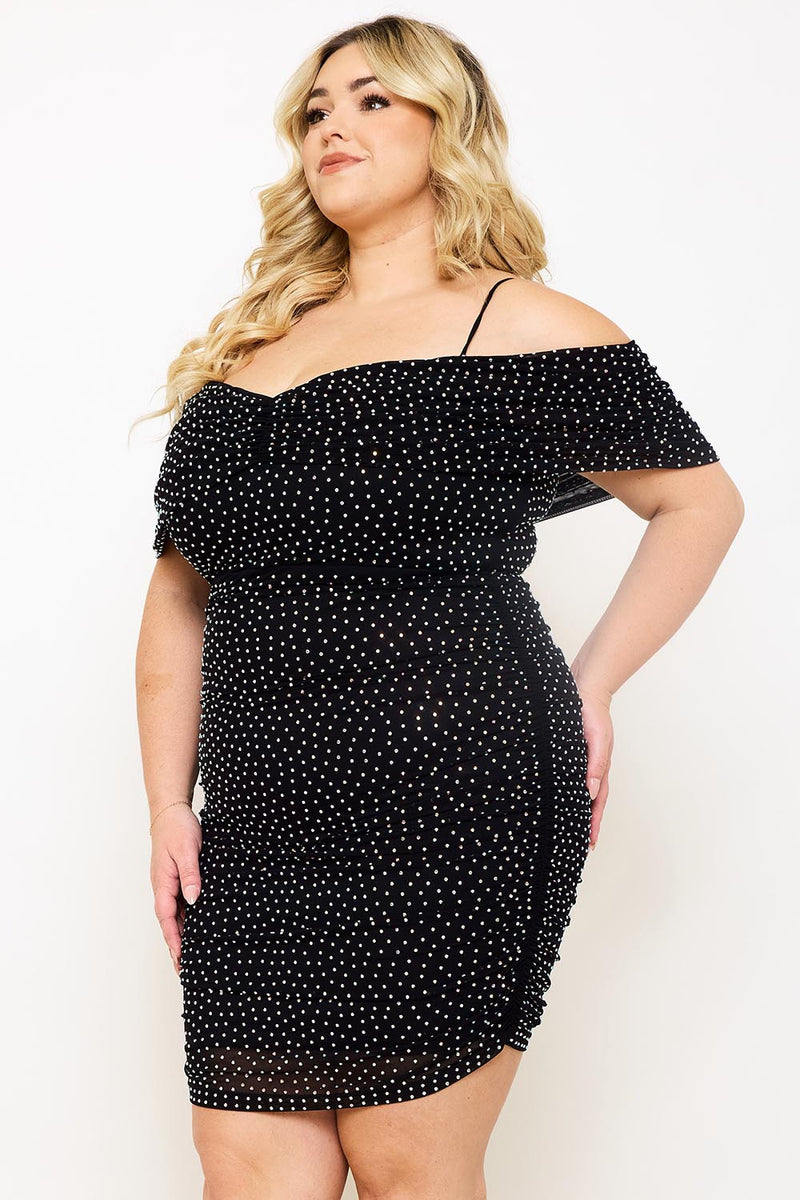 RHINESTONE ON POWER MESH PLUS SIZE MINI DRESS