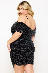 RHINESTONE ON POWER MESH PLUS SIZE MINI DRESS