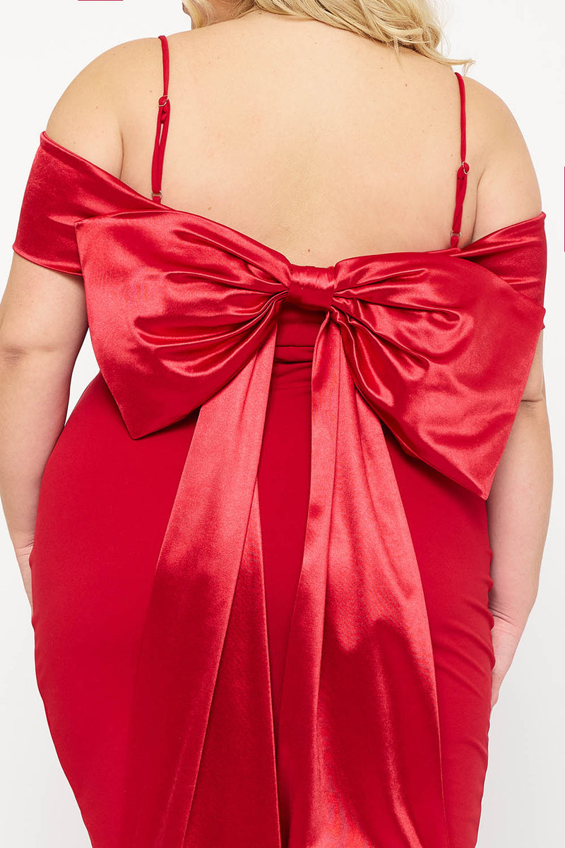 CONTRAST FABRIC OPEN SHOULDER PLUS SIZE MINI DRESS