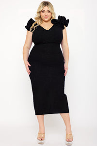 GLITTER RUFFLE SHOULDERS PLUS SIZE MIDI DRESS