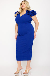 GLITTER RUFFLE SHOULDERS PLUS SIZE MIDI DRESS