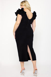 GLITTER RUFFLE SHOULDERS PLUS SIZE MIDI DRESS