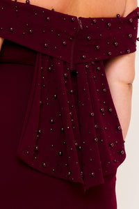 PEARL BEADED DETAIL OFF THE SHOULDER MERMAID PLUS SIZE MAXI DRESS