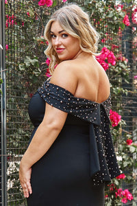 PEARL BEADED DETAIL OFF THE SHOULDER MERMAID PLUS SIZE MAXI DRESS