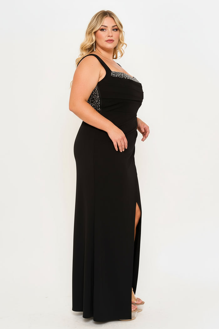 PEARL AND RHINESTONE EMBELLISHED PLUS SIZE MAXI DRESS