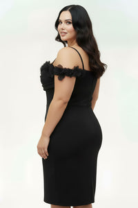 OFF THE SHOULDER FLORAL APPLIQUES PLUS SIZE MINI DRESS