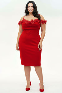 OFF THE SHOULDER FLORAL APPLIQUES PLUS SIZE MINI DRESS