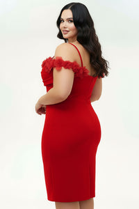 OFF THE SHOULDER FLORAL APPLIQUES PLUS SIZE MINI DRESS