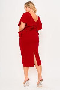 DROP SHOULDER WITH RUFFLE PLUS SIZE MIDI DRESS
